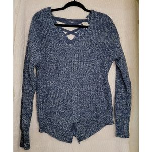 American Rag blue v neck sweater back laced size Medium